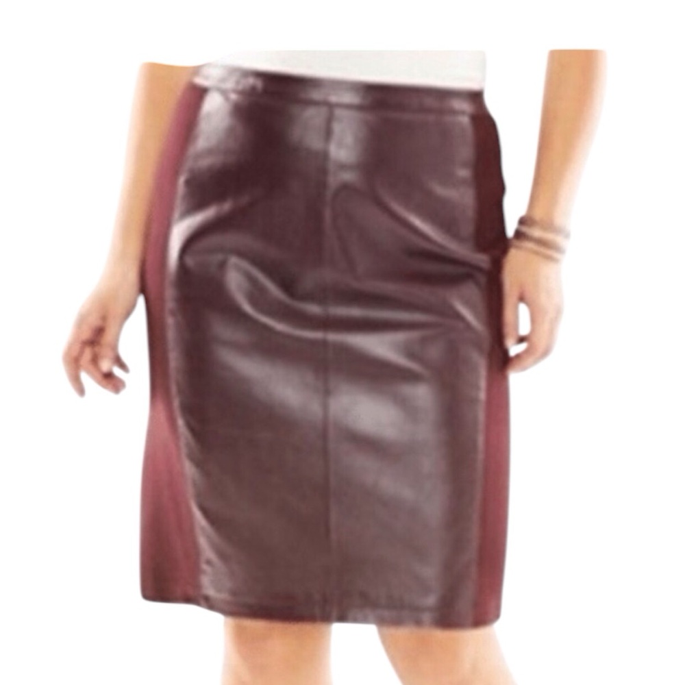 Jessica London Womens Leather Midi Skirt Size 24 Straight Pencil Ponte Panel NWT